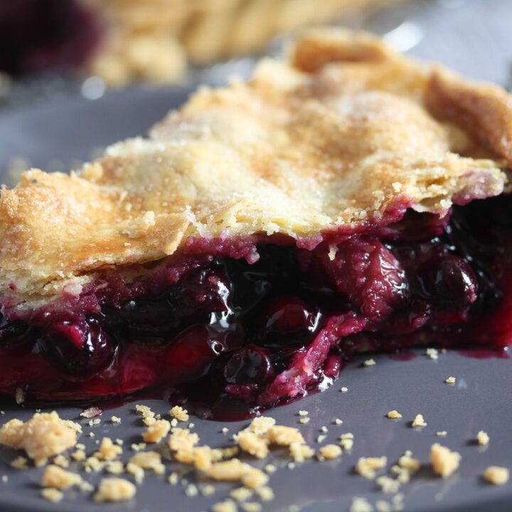 saucy filling in a double crusted pie