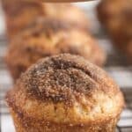 pinterest image with title of a donut muffin with cinnamon.