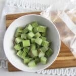 frozen rhubarb in a small bowl.