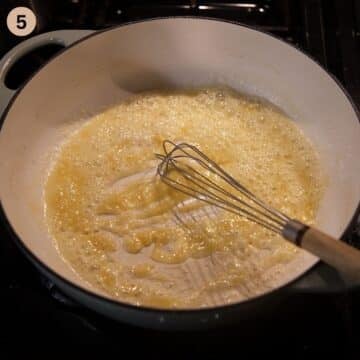 making roux with butter and flour to make white sauce for königsberger klopse.