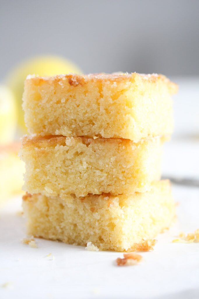 lemon drizzle cake stapled on the table