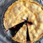 sliced pie with blueberries and rhubarb filling
