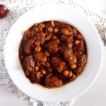 a deep plate full of spanish pork stew.