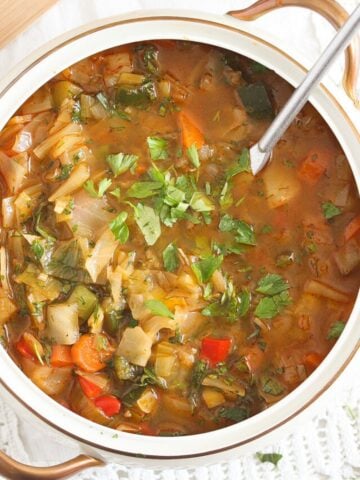 spanish vegetable soup in a serving soup bowl