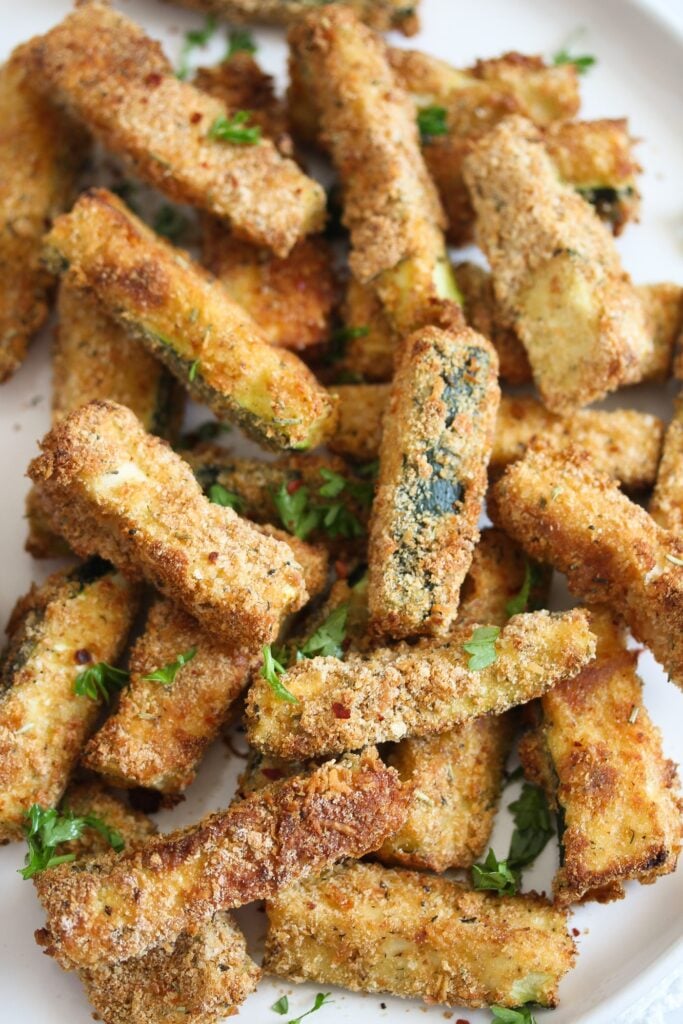 staple of air fried zucchini close up