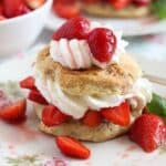 american strawberry shortcake with cream on a vintage plate.