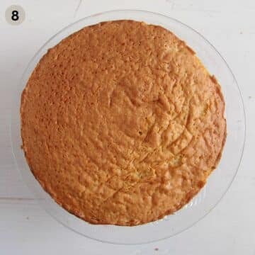 covering bakewell cake with the second sponge cake.