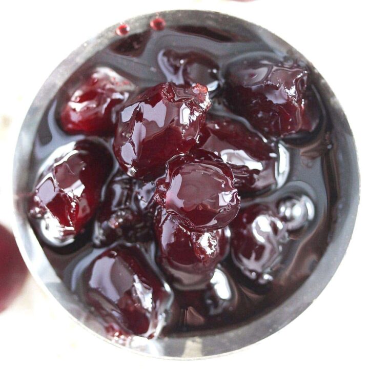 candied cherries in a bowl seen from above