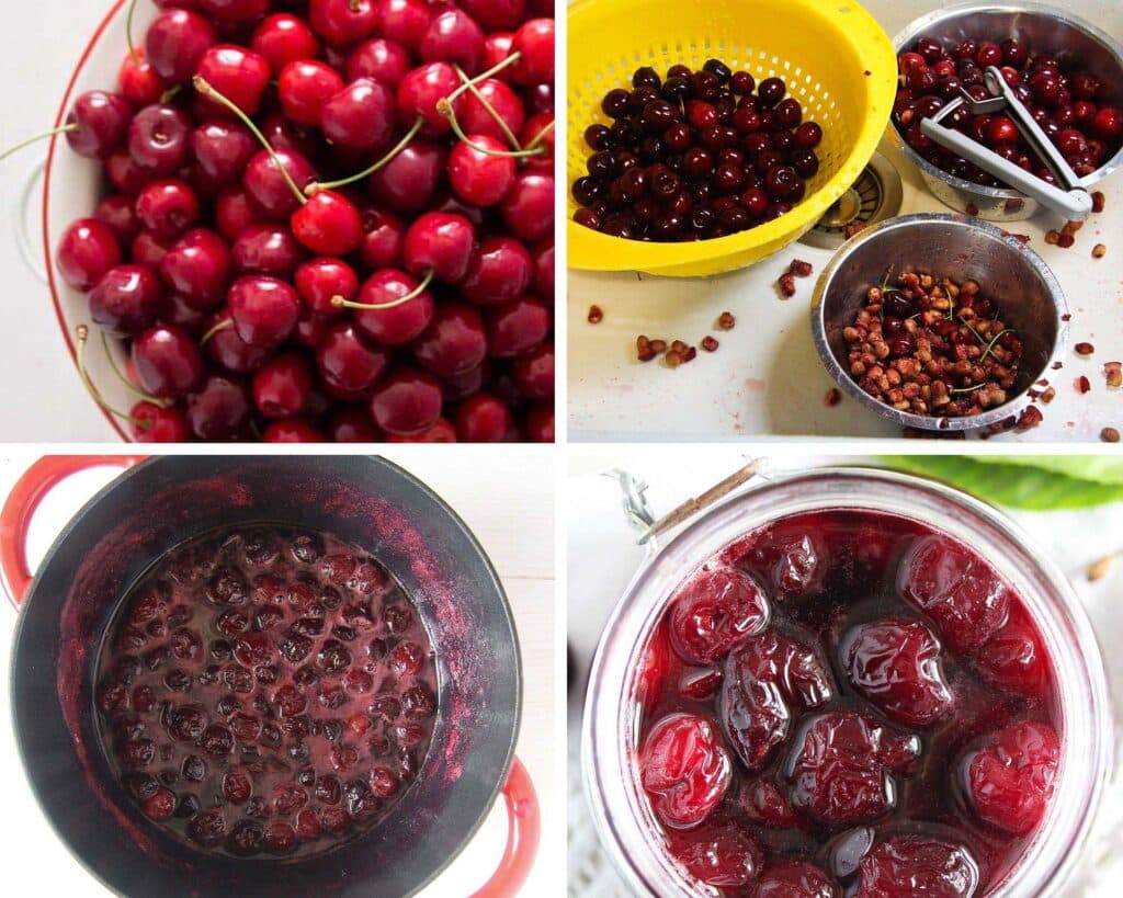 stoning and cooking cherries for preserving