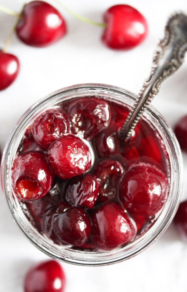 sweet cherries preserved in syrup