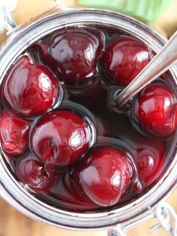 wine cherries preserved in a small jar