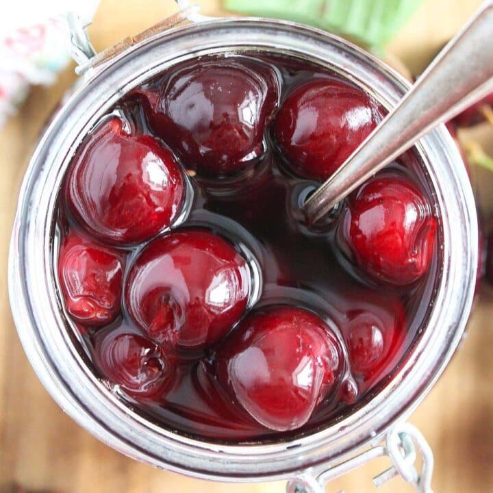 wine cherries preserved in a small jar