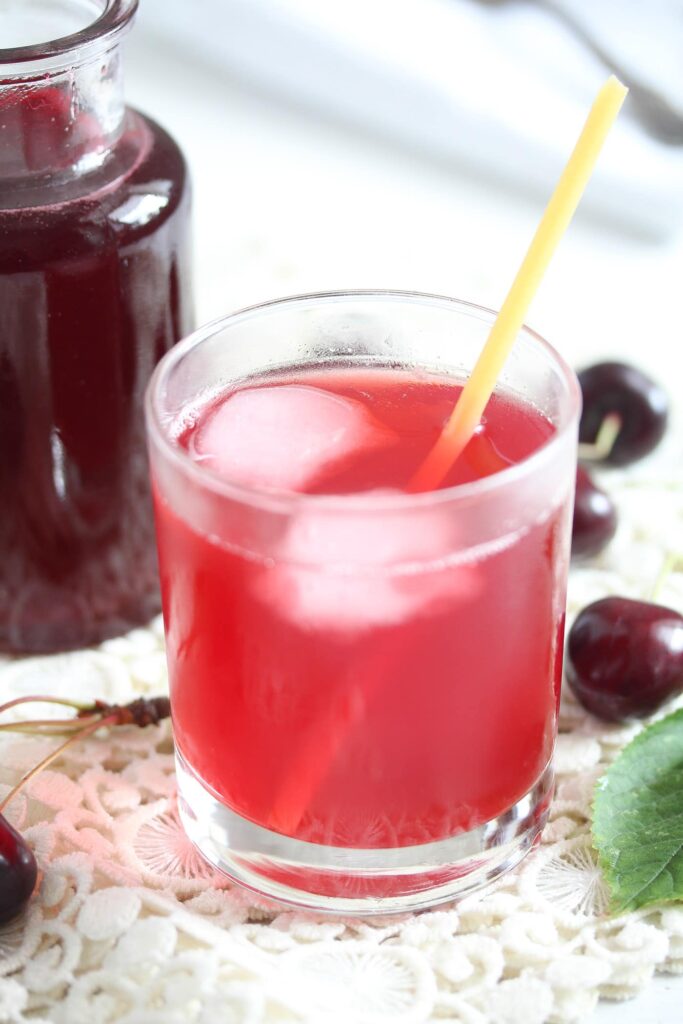 homemade simple syrup with cherries