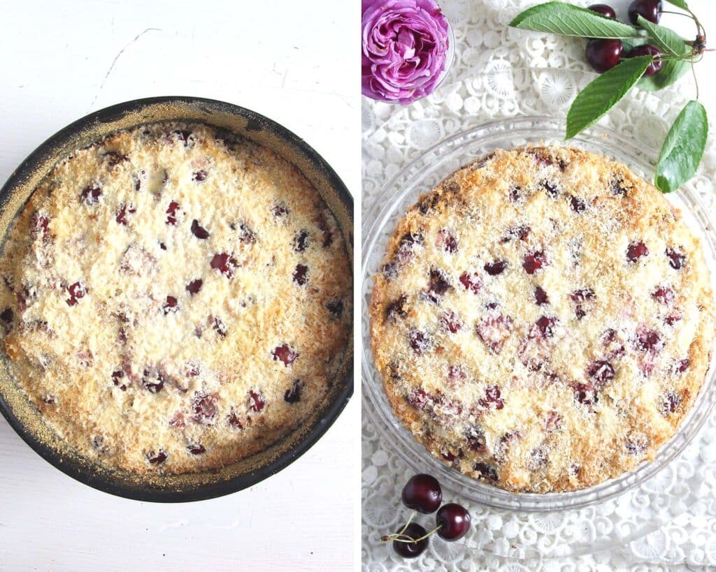 cake in springform soaked with cream and butter