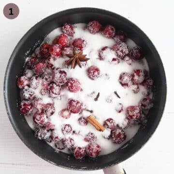 cherries mixed with lots of sugar in a saucepan.