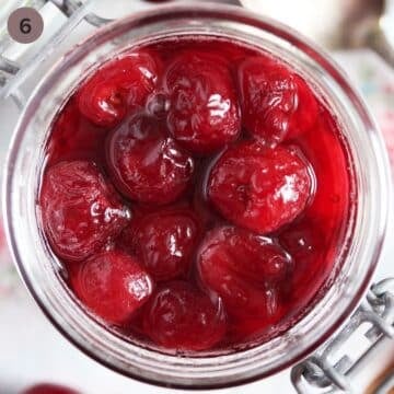 cherries with kirsch in a small jar.