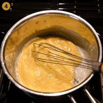 stirring flour into melted butter in a small saucepan with an egg whisk.