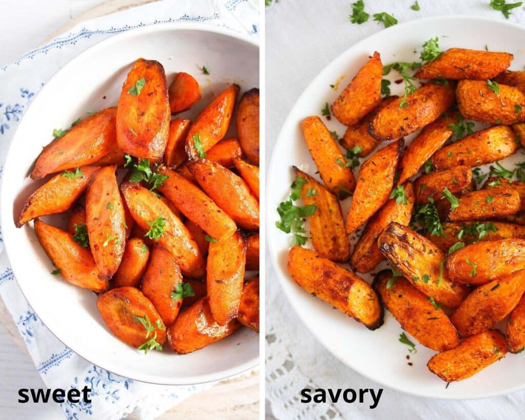two bowls with sweet and savory carrot pieces