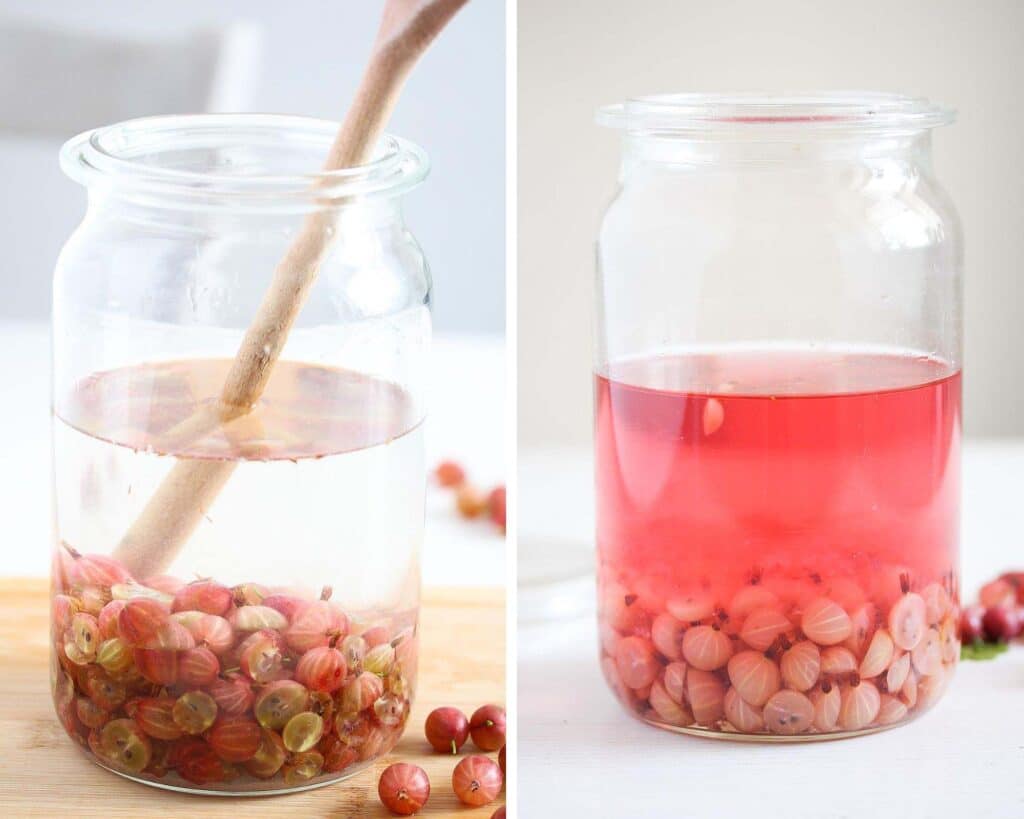 steeped gooseberries in a large jar