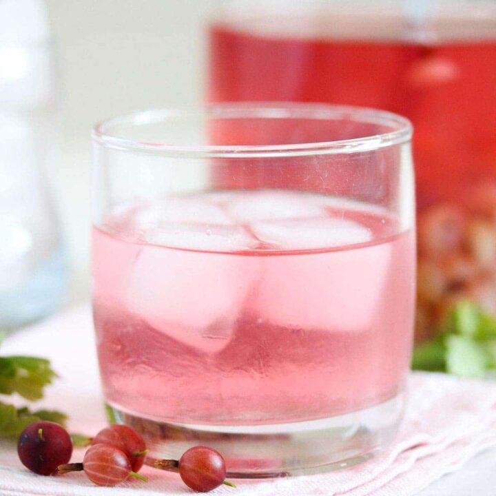 pink gooseberry gin served on ice