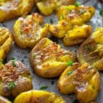 pinterest image with title for fingerling smashed potatoes.