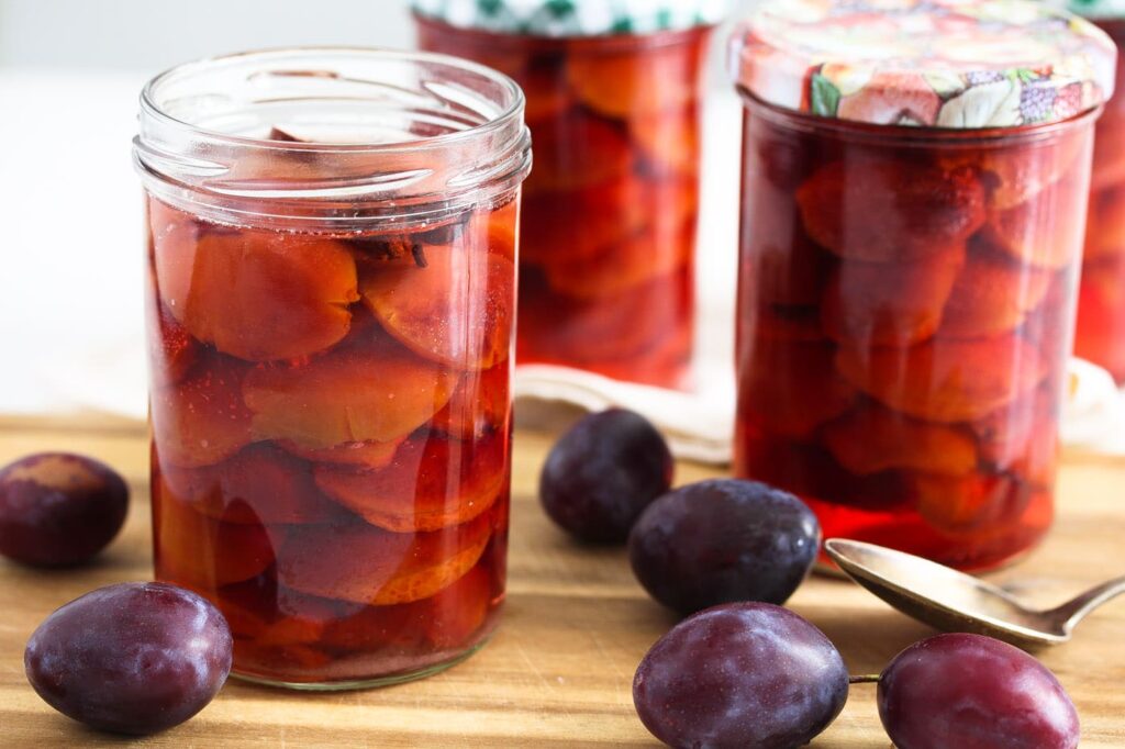 jars of canned fruit on the table