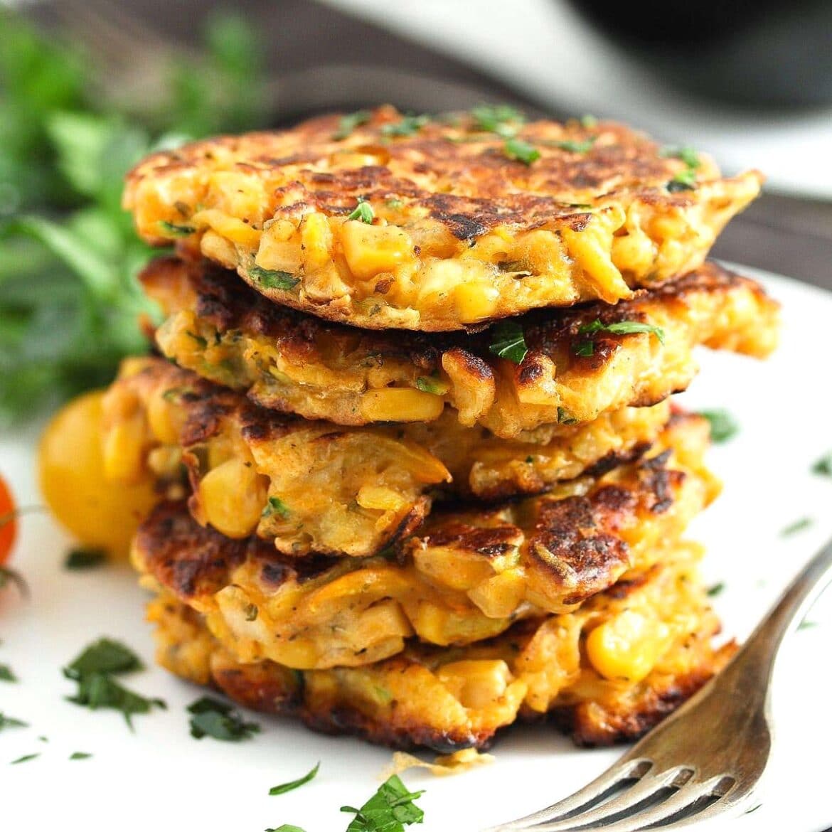 Corn Zucchini Fritters with Cheddar (and Greek Yogurt Dip)