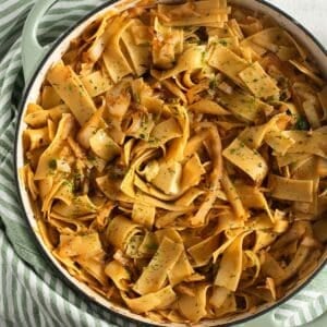 hungarian cabbage and noodles in a large Dutch oven.