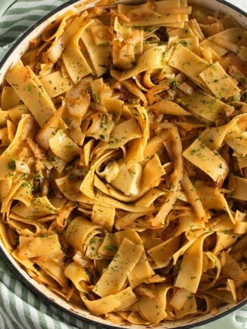 hungarian cabbage and noodles in a large Dutch oven.