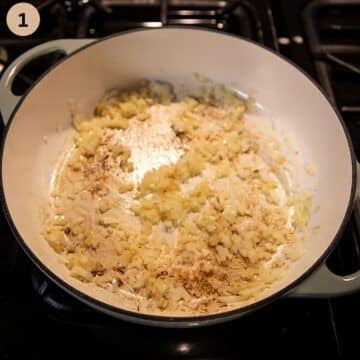 sauteing diced onions in a large dutch oven.