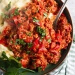 pinterest image for hungarian lecso recipe with red peppers.