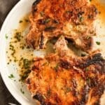 pin image with the title milk marinated chops.