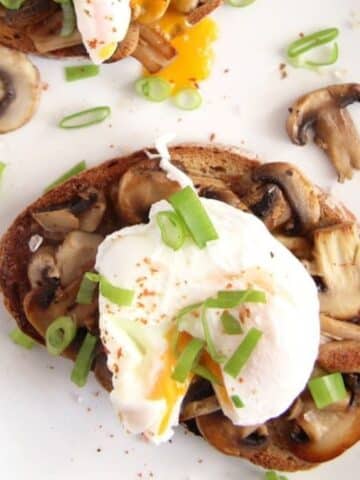 mushroomm toast with a poached egg on top.
