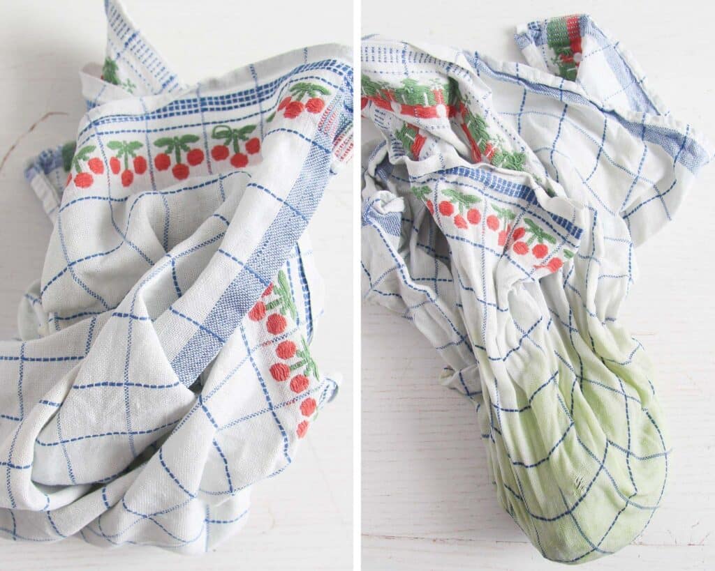 squeezing grated zucchini in a kitchen cloth