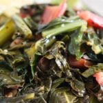 sauteed chard with olive oil and garlic close up
