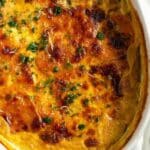 pin image with the title sweet potato dauphinoise.