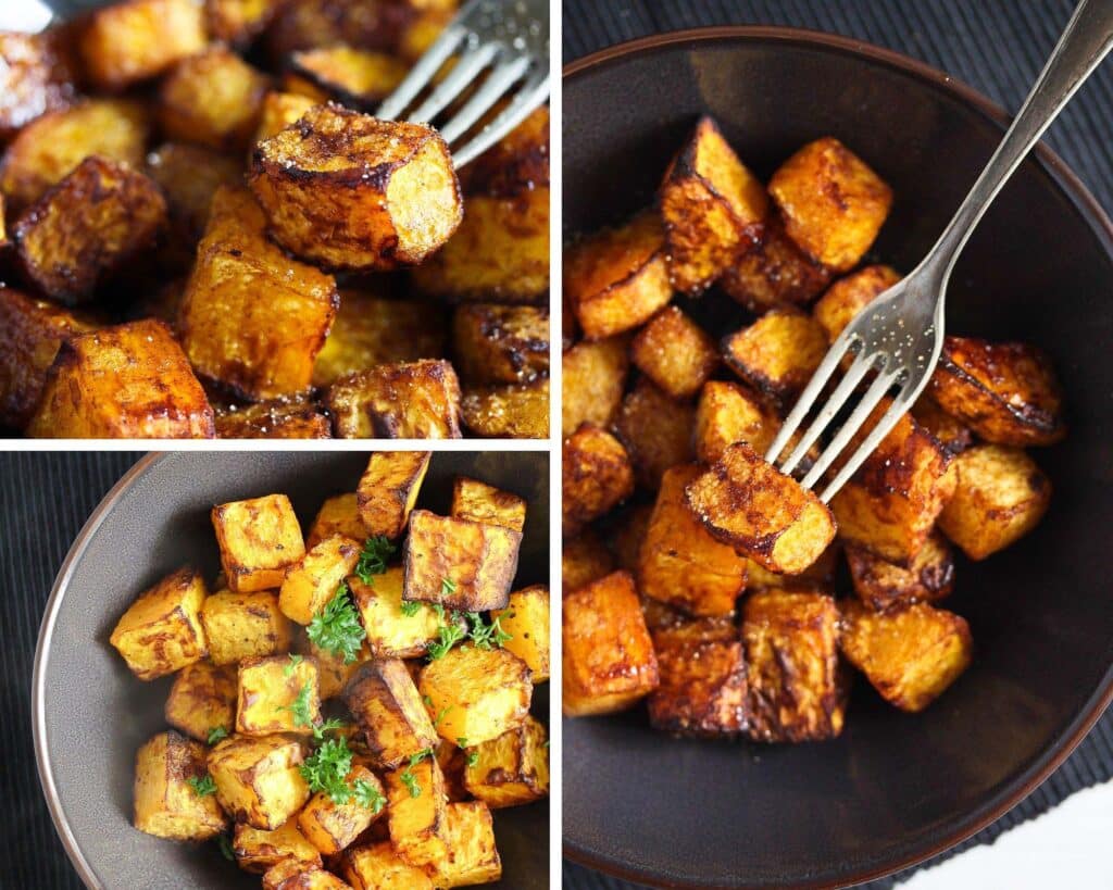 bowls with sweet and spicy roasted butternut squash