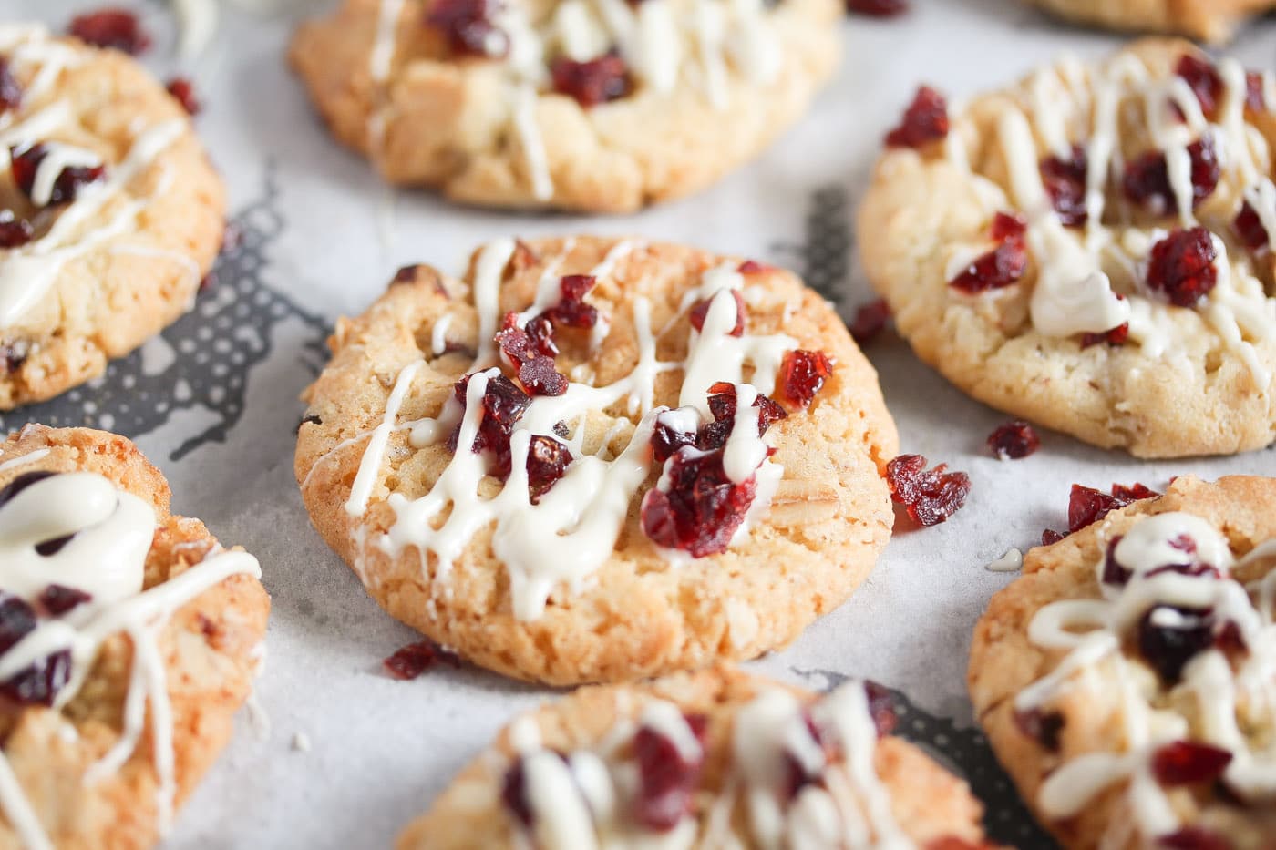 walnut oatmeal cookies with cranberries and white chocolate