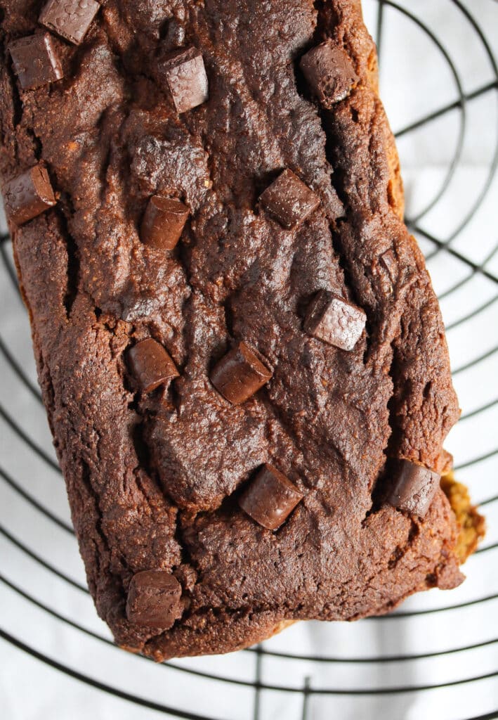 pumpkin bread with almond flour and chocolate chips seen from above