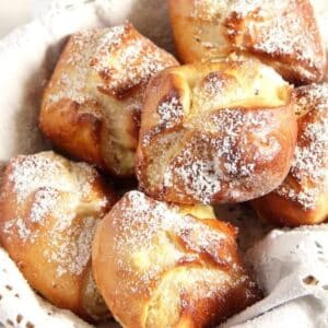 branzoaice or romanian sweet cheese pie in a small basket.