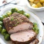 pork loin roast with vegetables and potatoes
