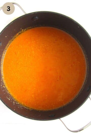 blended soup made with roasted butternut and peppers.