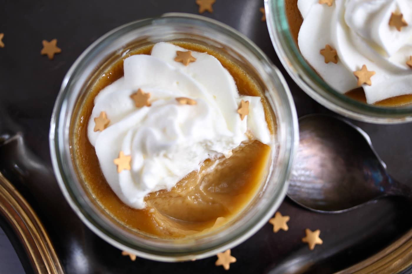 creamy butterscotch pots de creme with whipped cream