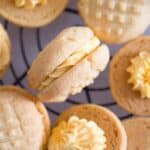 pinterest image with title of homemade custard creams.