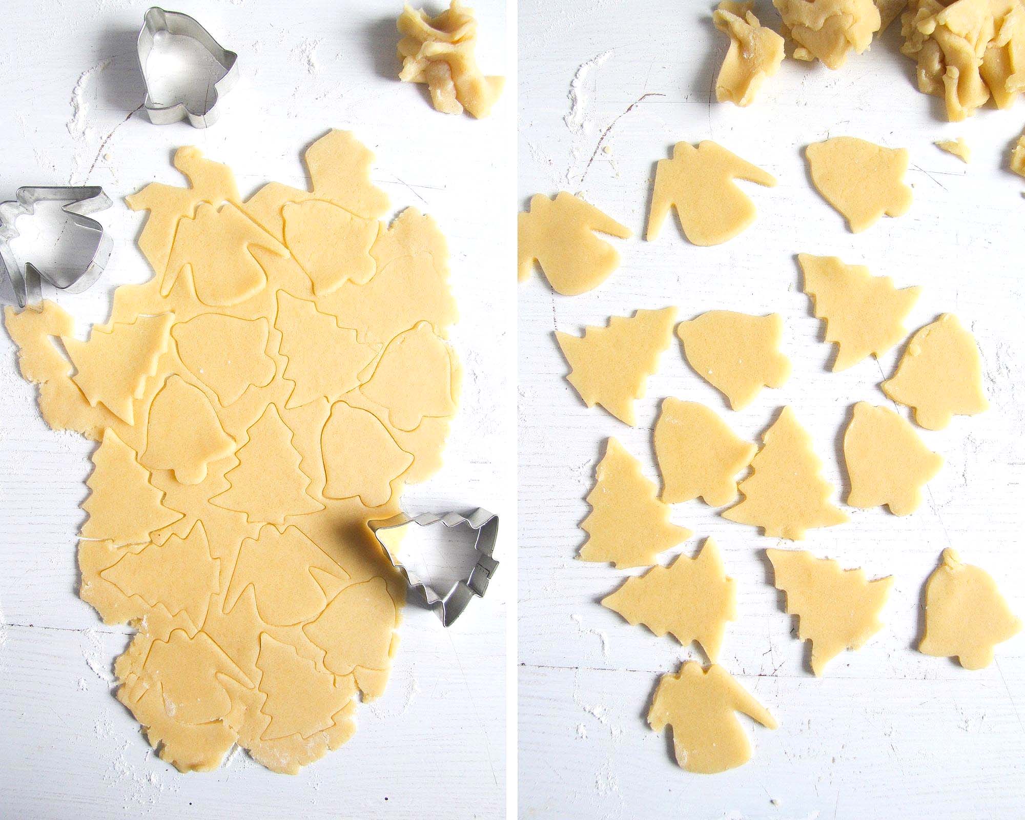 cutting cookies from dough with a tree cutter