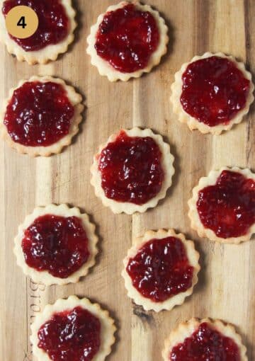 german biscuits covered with jam before adding the second biscuit on top.