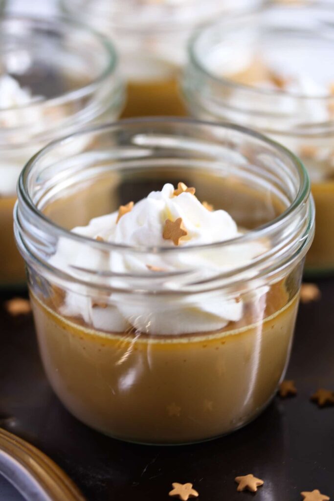 small jars with caramel butterscotch cream