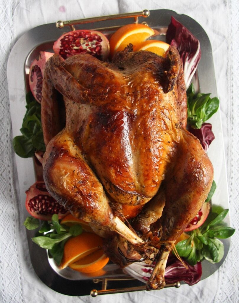 golden roasted turkey on a plate