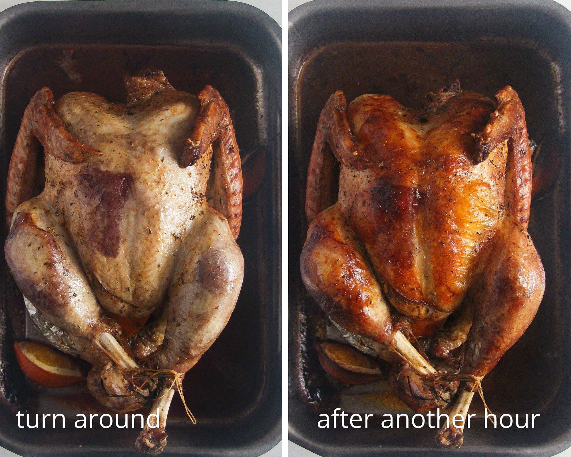 collage of two pictures of roasting turkey