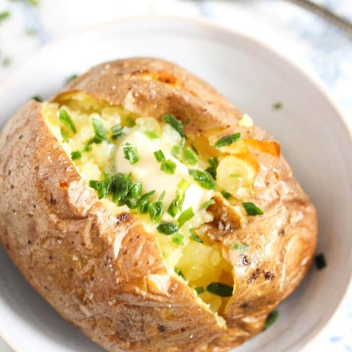 air fried baked potato served in a small bowl